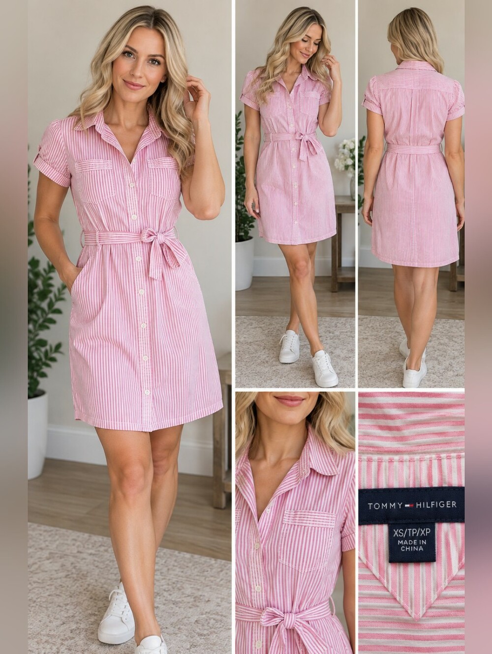 Tommy Hilfiger Pink & White Striped Shirt Dress